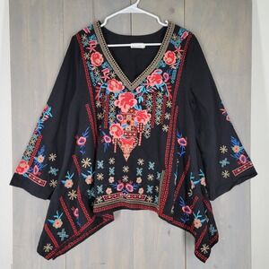 YZXDORWJ Embroidered Tunic Top Women S Black Red Artisan Boho Peasant